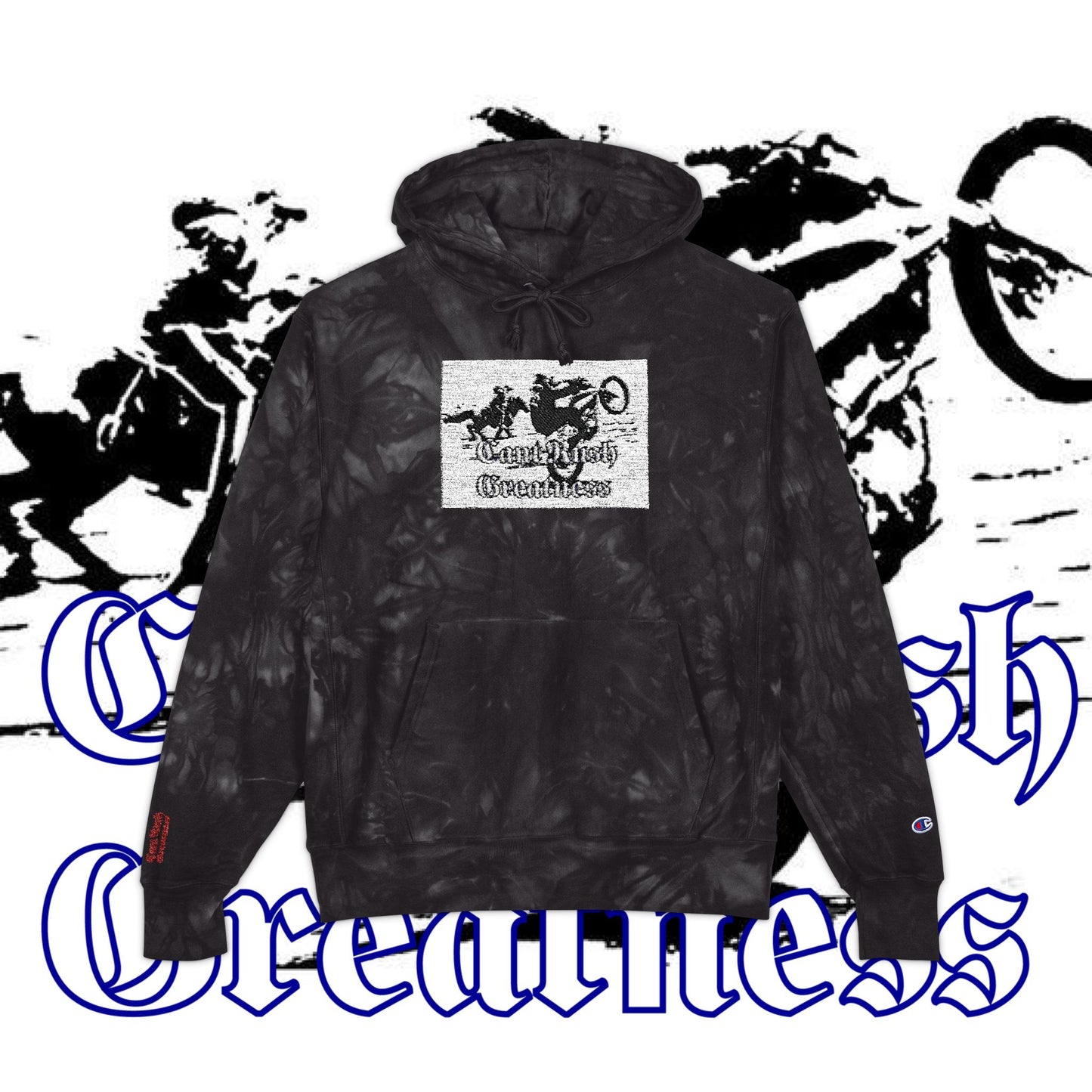 Tie-Dye Hoodie with Custom Embroidery- Can't Rush Greatness